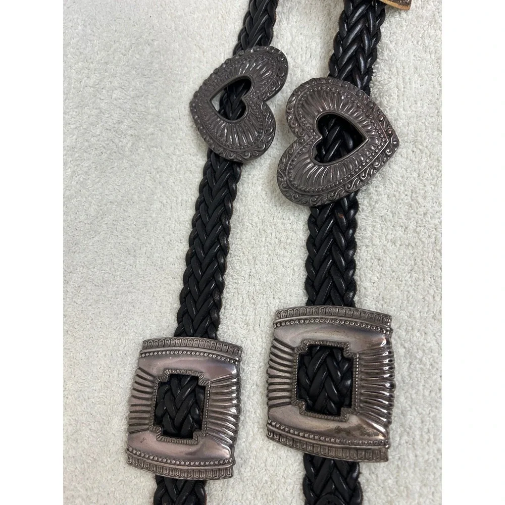 Brighton Vintage Western Braided Leather Belt Cross Heart Buckles interchangeabl